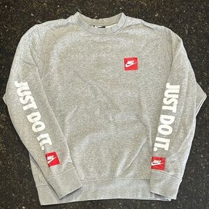 Nike Men's Crewneck Sweater in Gray with Red Accents